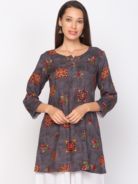 TANKHI Women Grey & Red Printed A-Line Kurti
