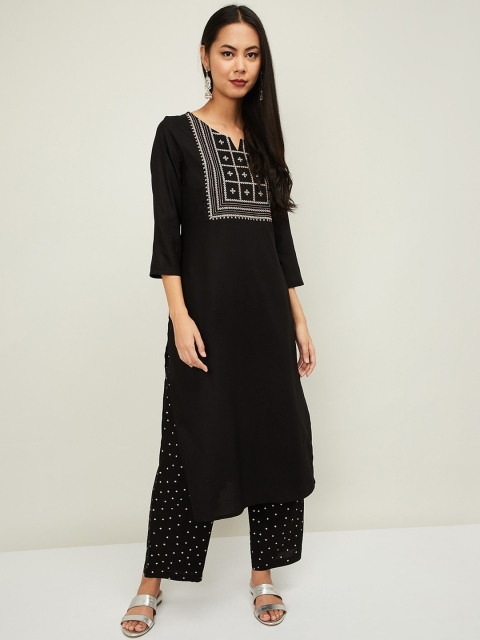 

Melange by Lifestyle Women Black & Off-White Yoke Design Kurta with Palazzos