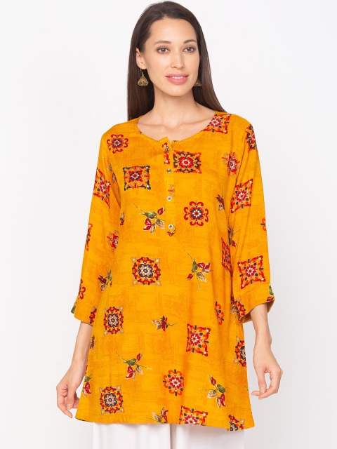 

TANKHI Women Yellow & Red Printed A-Line Kurti