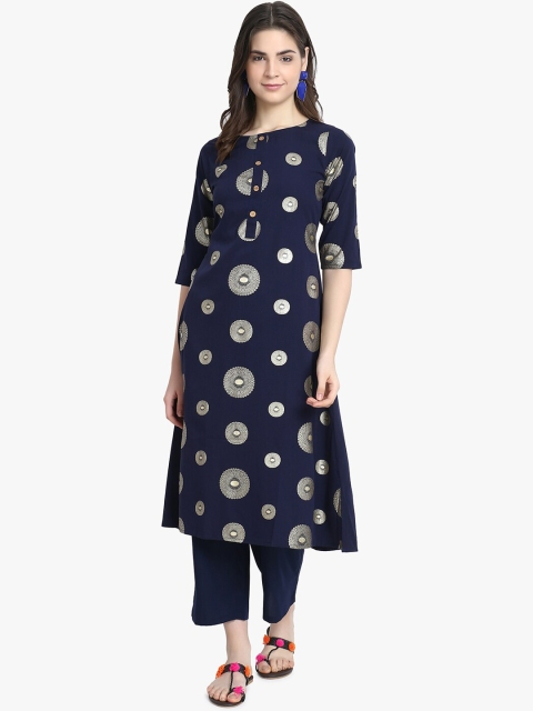 

ALC Creations Navy Blue Geometric Thread Work Crepe Kurta