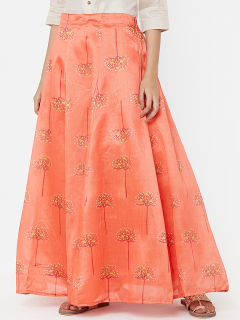 

Vedic Women Peach-Colored & Yellow Printed A-line Maxi Skirt