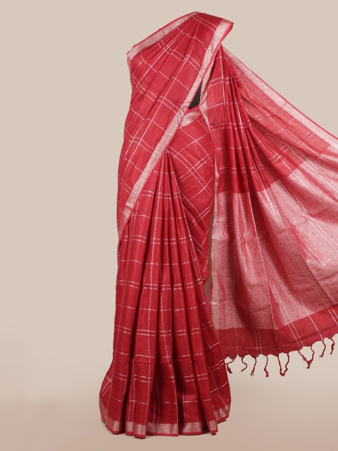 

Pothys Maroon Checked Linen Blend Saree
