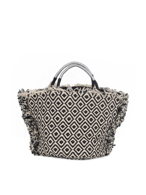 

Diwaah Cream-Coloured & Black Textured Tote Bag