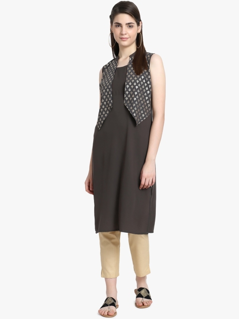 

ALC Creations Women Charcoal Yoke Design Crepe Kurta