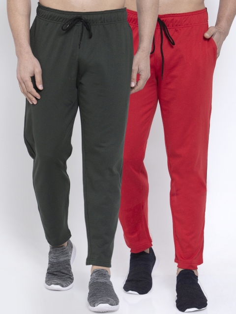 

NEUDIS Men Pack Of 2 Solid Structured-Fit Track Pants, Red