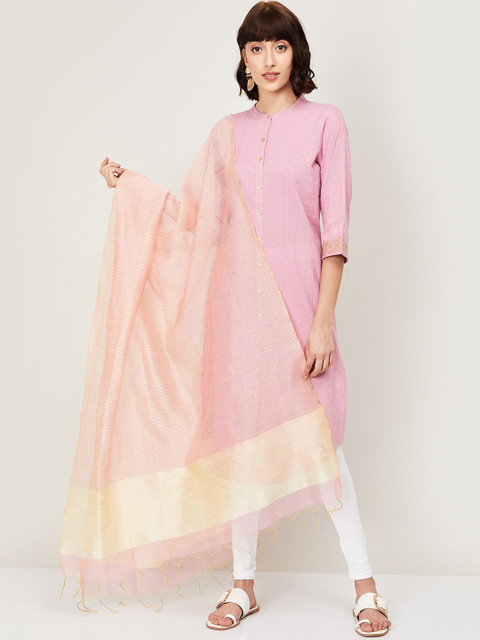 

Melange by Lifestyle Coral & Gold-Toned Striped Dupatta