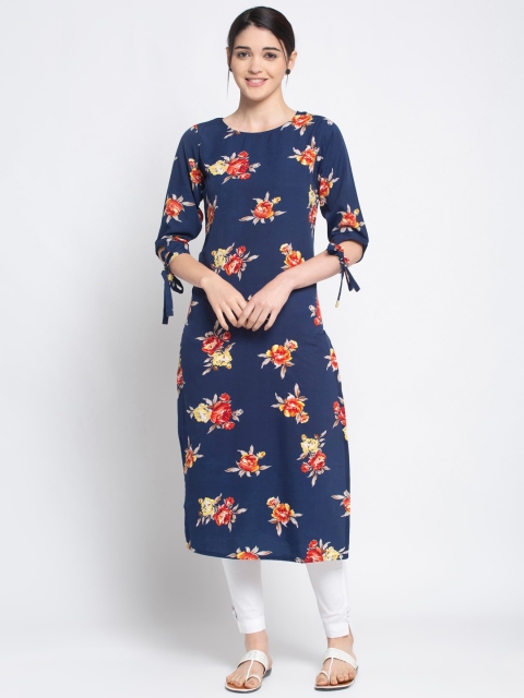 

ALC Creations Navy Blue Floral Printed Crepe Kurta