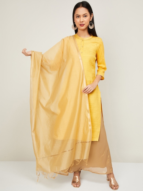 Melange by Lifestyle Gold-Toned & Camel Brown Woven Design Dupatta
