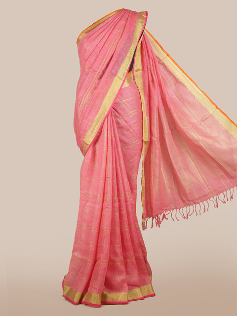 

Pothys Pink Checked Linen Blend Saree
