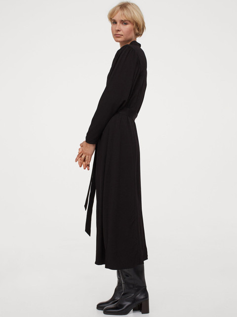 

H&M Women Black Solid Calf-Length Dress