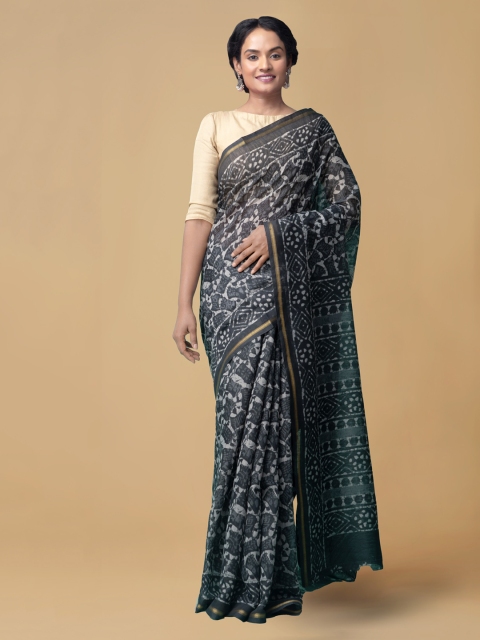 

Unnati Silks Grey Silk Cotton Printed Chanderi Saree