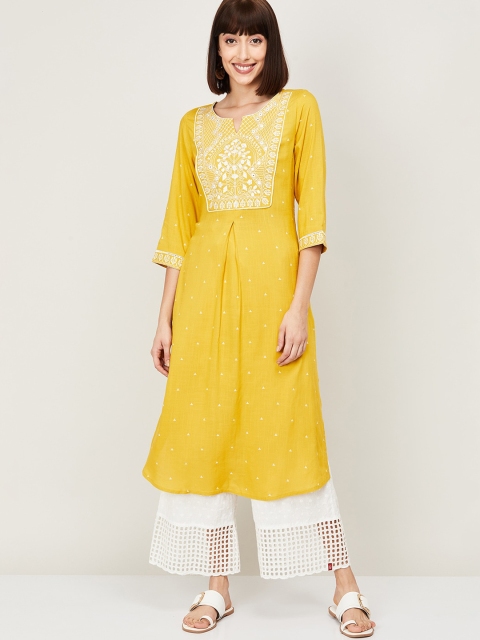 

Melange by Lifestyle Women Mustard Yoke Design A-Line Kurta