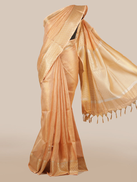 

Pothys Peach-Coloured Solid Linen Blend Saree