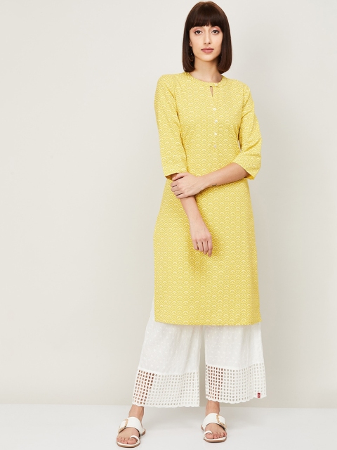 

Melange by Lifestyle Women Yellow Woven Design Straight Kurta