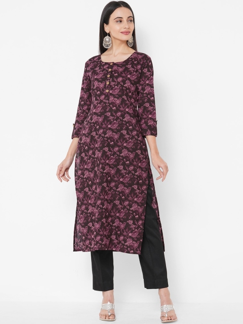 

FASHOR Women Magenta Floral Printed Straight Kurta
