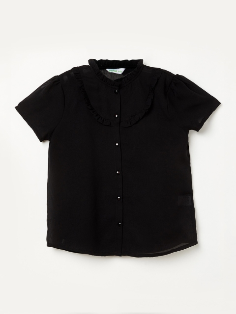 

Bossini Girls Black Mandarin Collar Monochrome Shirt Style Top