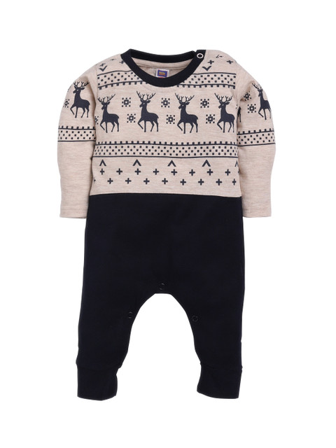 

Nottie Planet Infant Boys Cream-Colour & Navy Blue Printed Romper