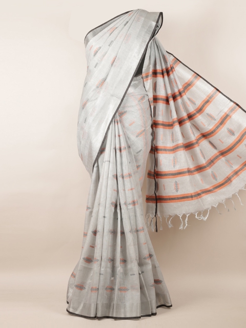 

Pothys Grey & Orange Linen Blend Woven Design Saree