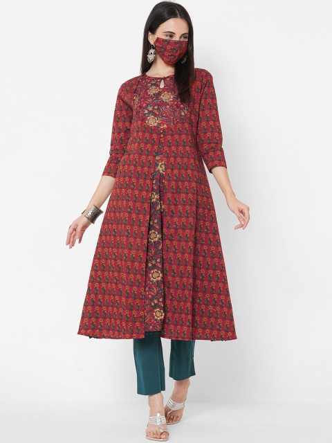 

FASHOR Maroon Ethnic Motifs Printed Kurta