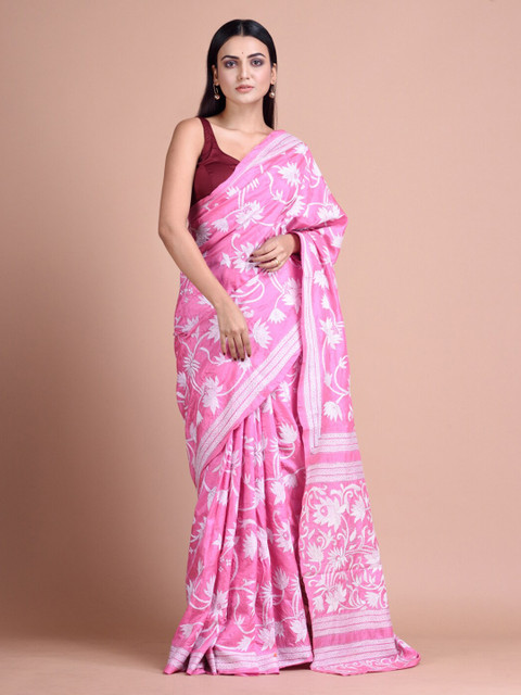 

Mitera Pink & White Pure Silk Embroidered Handloom Saree
