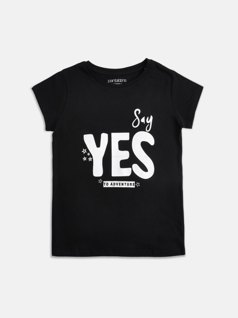 

Pantaloons Junior Girls Black Printed Round Neck T-shirt