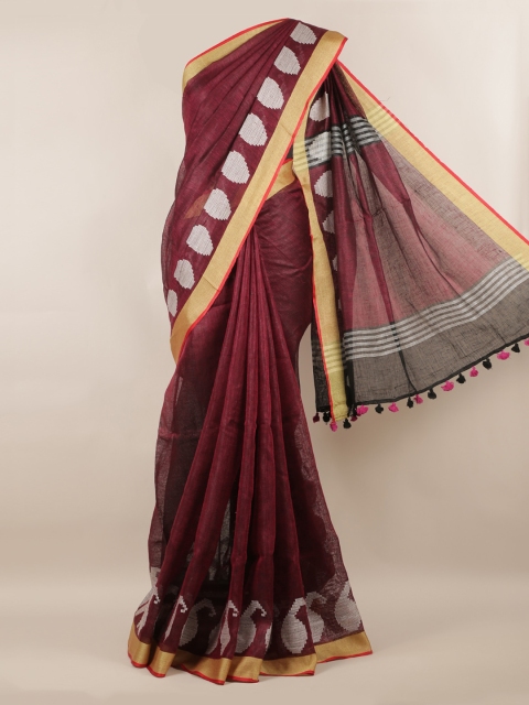 

Pothys Maroon Solid Linen Blend Saree