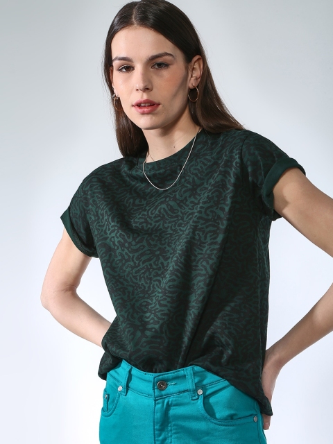 

Blue Saint Women Green Printed Round Neck T-shirt