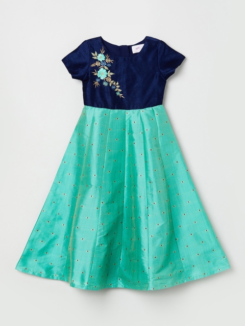 

max Girls Navy Blue Self Design Fit and Flare Dress