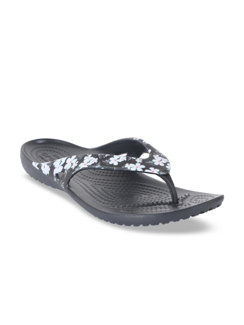 Crocs Women Black & White Printed Thong Flip-Flops