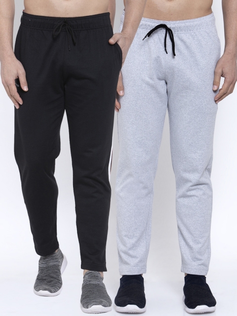 

NEUDIS Men Pack Of 2 Solid Structured-Fit Cotton Track Pants, Grey