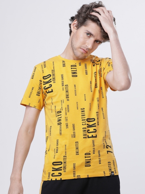

Ecko Unltd Men Yellow & Black Printed Round Neck T-shirt