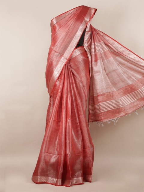 

Pothys Pink Solid Linen Blend Saree