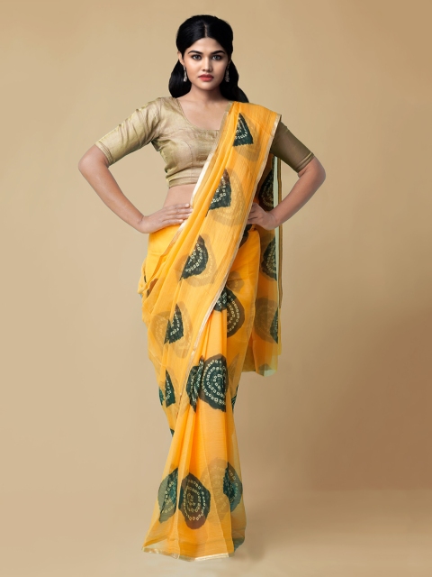 

Unnati Silks Orange Poly Chiffon Printed Patola Saree