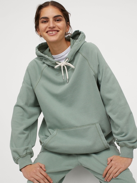 

H&M Women Green Solid Hoodie