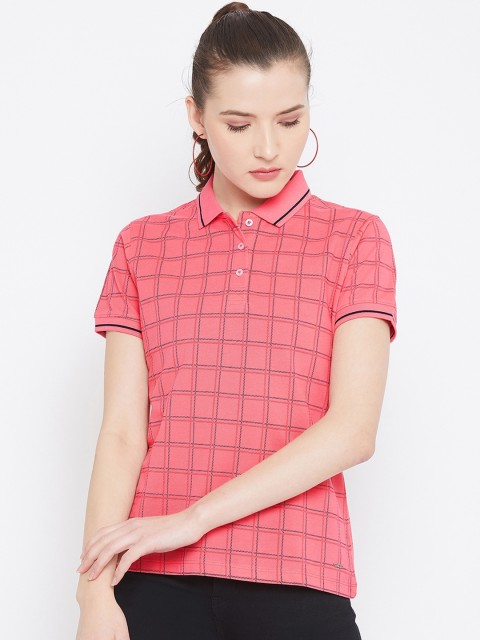 

Octave Women Pink Checked Polo Collar T-shirt