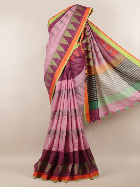 

Pothys Pink Printed Linen Blend Saree