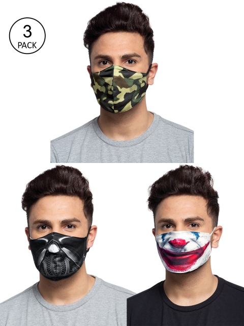 

TREEMODA Men Pack Of 3 Printed 3-Ply Reusable Cloth Mask, Black