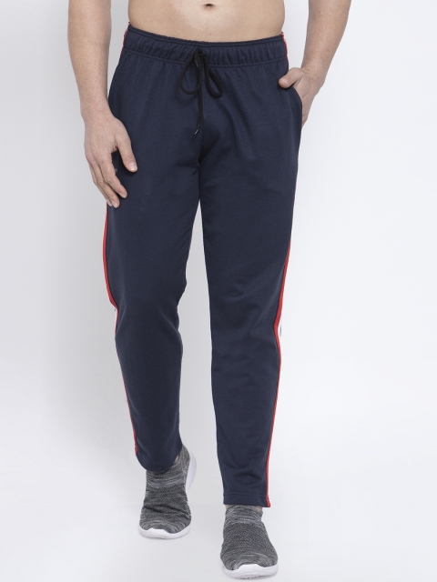 

NEUDIS Men Navy Blue & Red Solid Structured-Fit Track Pants