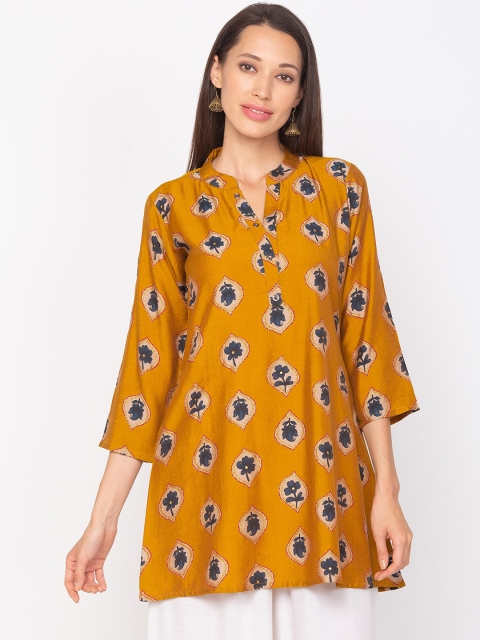 

TANKHI Women Gold-Coloured & Blue Printed A-Line Kurti