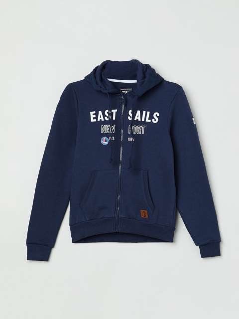 max Boys Blue Printed Hooded Sweatshirt