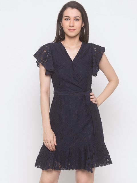 

Globus Women Navy Blue Self Design Wrap Dress