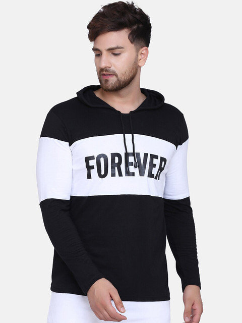 

KAY DEE Men Black Colourblocked Hood T-shirt