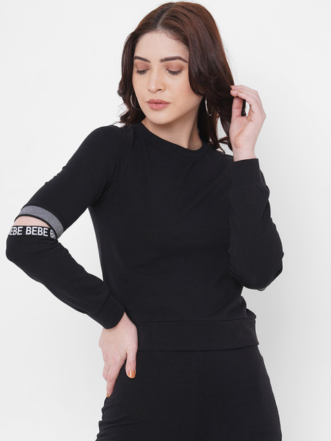 

bebe Women Solid Black Pure Cotton Top
