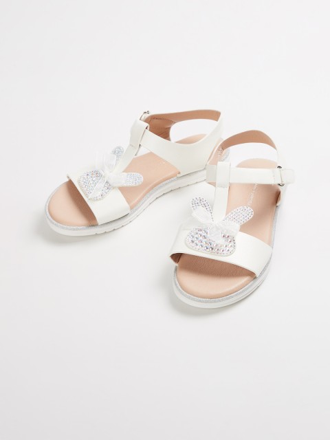 

Fame Forever by Lifestyle Girls White Embellished PU Open Toe Flats