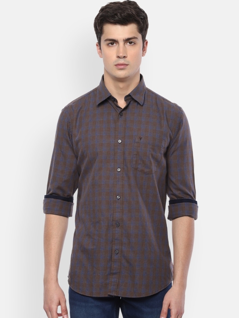 

Van Heusen Sport Men Brown & Blue Slim Fit Checked Cotton Casual Shirt