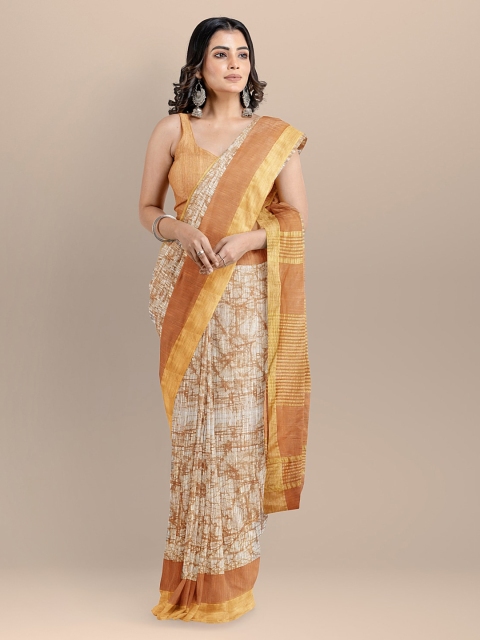 

BharatSthali Orange Silk Cotton Printed Narayan Peth Saree