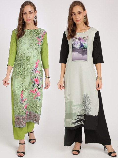 

Florence Women Multicoloured Pack of 2 Floral Printed Crepe Kurta, Multi