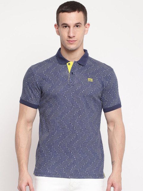 

Pepe Jeans Men Navy Blue Self Design Polo Collar T-shirt
