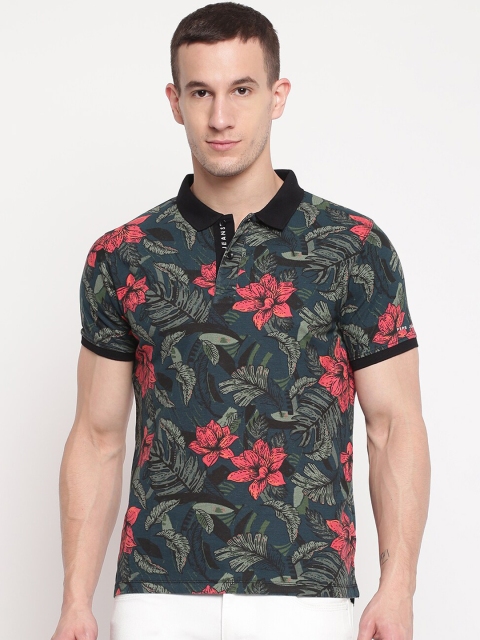 Pepe Jeans Men Green Floral Print Polo Collar T-shirt
