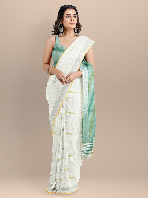 

BharatSthali White Pure Cotton Woven Design Ikat Saree